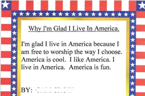 Patriotic expressions of a seven-year-old boy who seven years later was charged with a sex crime