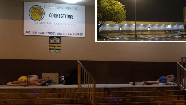 Two parolees living at the entrance to the Florida Department of Corrections